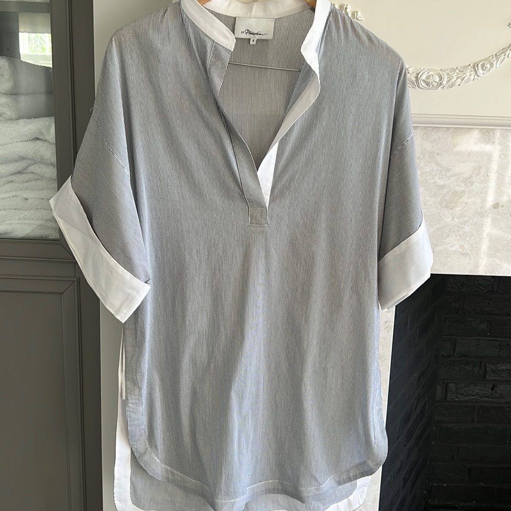 3•1 Phillip Lim Hi Low Tunic Blue/White Stripe